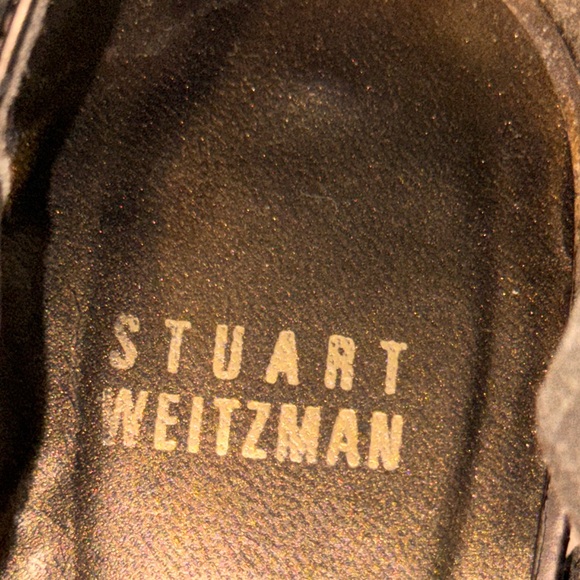 Stuart Weitzman Pewter T Strap Platform Heel Size 8.5 - Picture 4 of 5